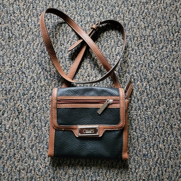 Chaps Ralph Lauren Black and Brown Pebbled Leather Crossbody Bag - Picture 1 of 9